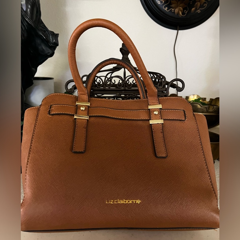 LIZ CLAIBORNE WOMEN'S BROWN PURSE Tote satchel With removable cross body strap